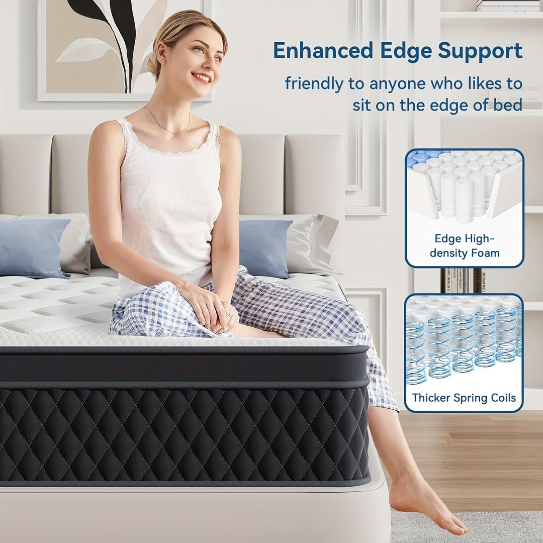 12 Inch Hybrid Mattress In A Box With Memory Foam & Individual Pocket Spring For Edge Support, Memory Foam Medium Firm Mattress For Isolate Motion, Soft And Comfortable