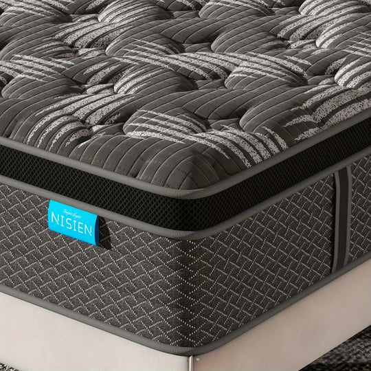 1pc Queen/King Mattress, Nisien 12 Inch Hybrid Mattress in a Box, Gel Memory Foam Mattress, Individually Wrapped Pocket Coils Innerspring Mattress, Support & Pressure Relief, Medium Firm Feel, Black