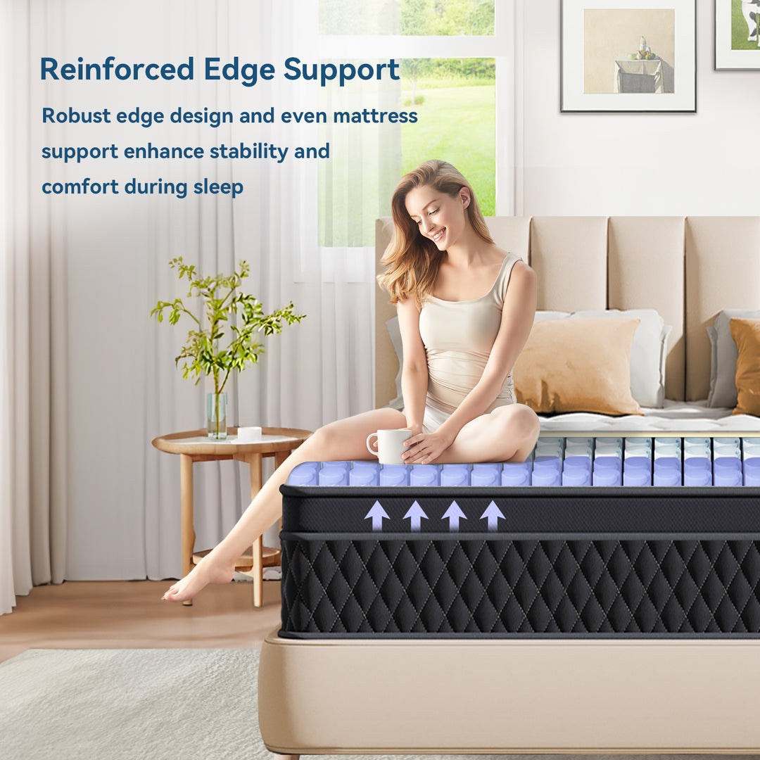 10/12 Inch Hybrid Mattress in a Box with Memory Foam & Individual Pocket Spring for Edge Support, Memory Moam Medium Firm Mattress for Isolate Motion, Soft and Comfortable