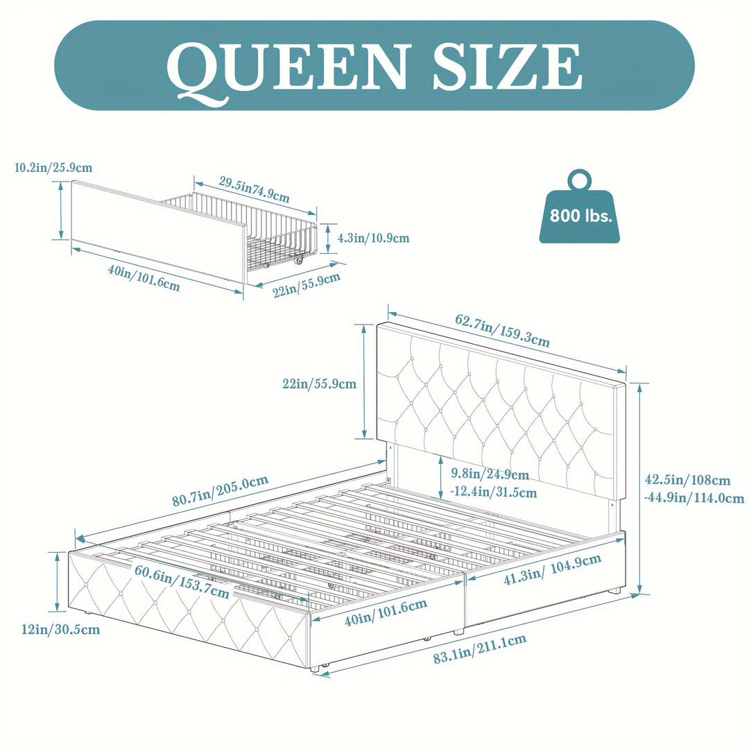 HOOMIC Full/Queen/King Size Platform Storage Bed Frame with 4 Drawers & Adjustable Headboard, Wooden Slats, No Box Spring Needed, Diamond Stitched Button Tufted Design, Noise Free, Easy Assembly