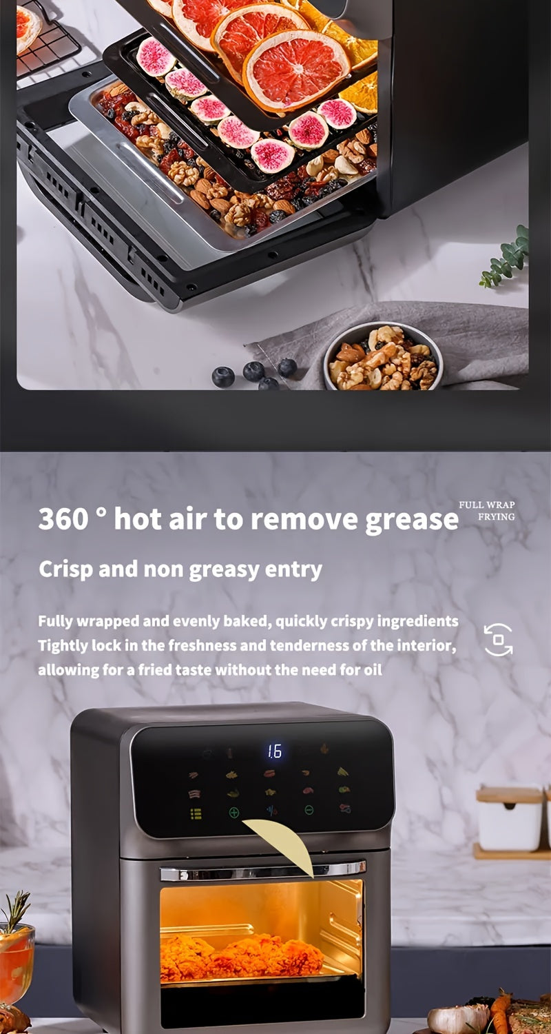 1350W 5D Hot Air 10L Family Air Fryer Oven - Stereoscopic Liner, 3 Modes, 18 Menus, Temp Control, Timer BBQ, Multi-Food, Home & Party, Versatile For Making Fries, Chicken, Steak, Pizza, Cakes Perfect For Home Cooking & Party