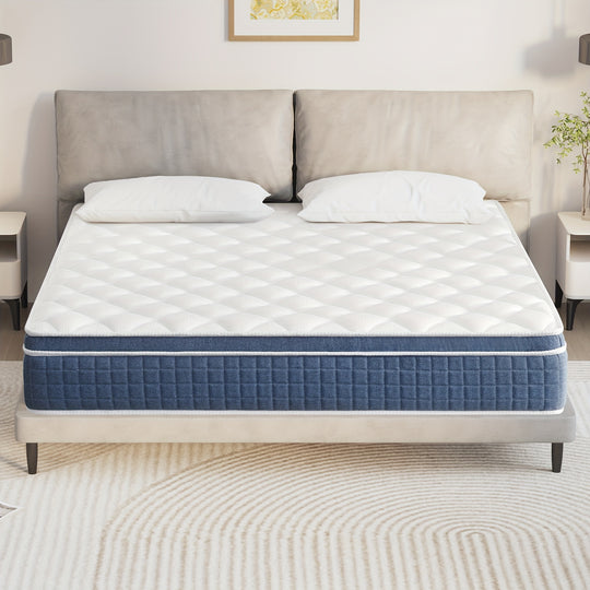 12 Inch Full/ Queen Size Mattress, Hybrid Mattress Pocket Spring Mattresses, Mattress In A Box, Blue