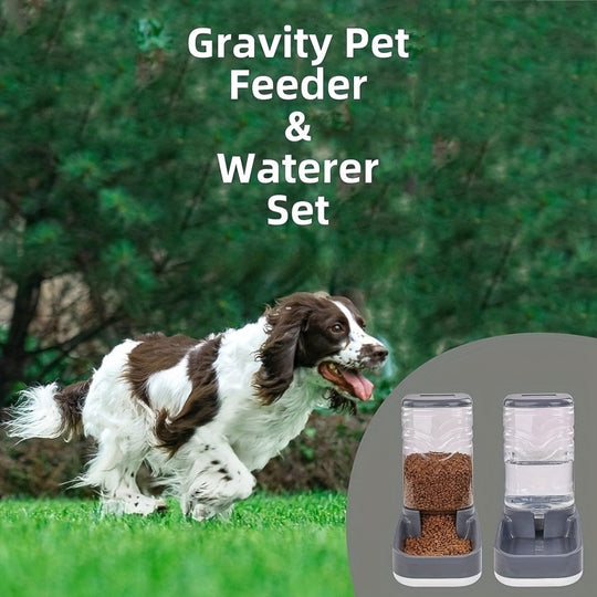 1pc/2pcs Large 3.8L Gravity Pet Feeder and Water Dispenser Set - Easy Refill Self-Feeding Station for Indoor Dogs & Cats, Hassle-Free Pet Feeding Supplies