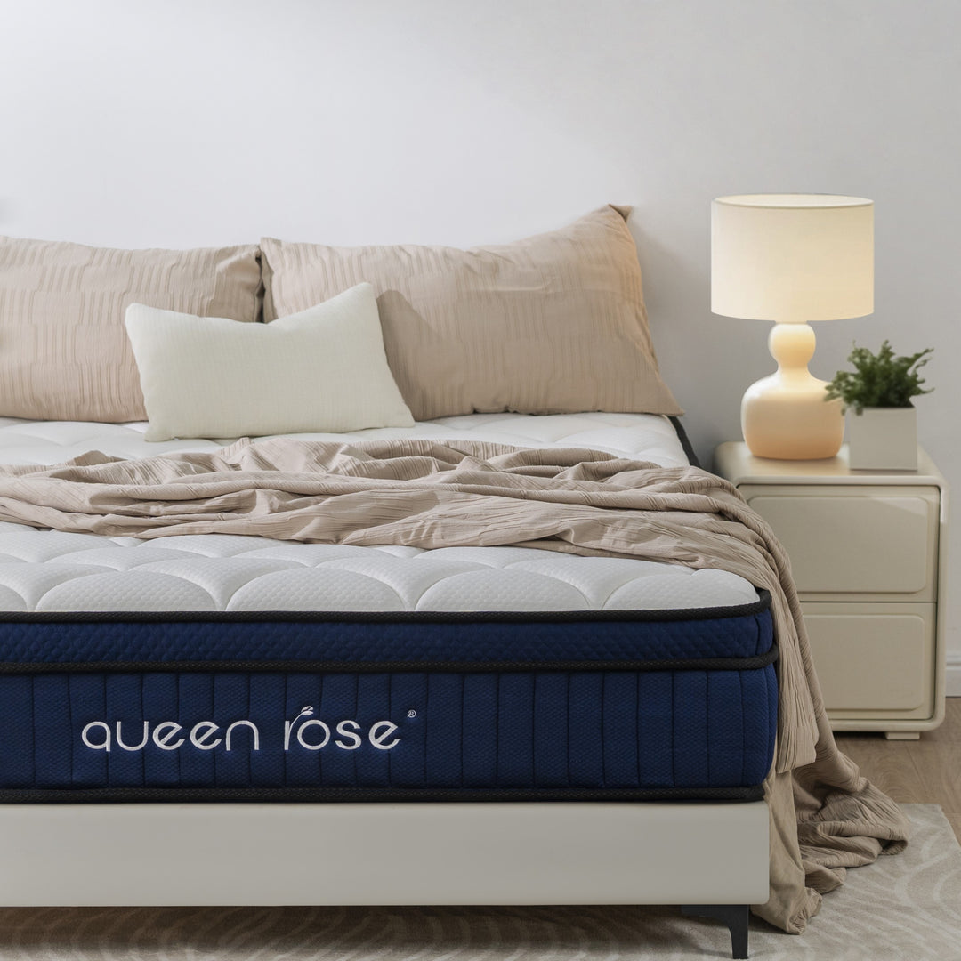 QUEEN ROSE, 12 Inch/14 Inch Hybrid Mattress In A Box With Gel Memory Foam, TWIN/ FULL/ QUEEN/ KING SIZE, Individually Wrapped Pocket Coils Innerspring, Medium Soft