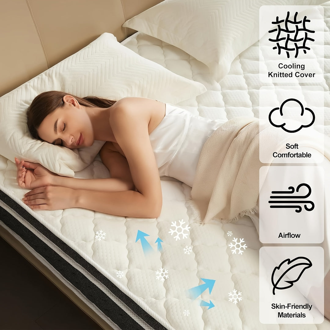 14inch Gel Memory Foam Coils Innerspring Hybrid Mattress, CertiPUR-US Certified, Pressure Relief & Support, Medium Firm