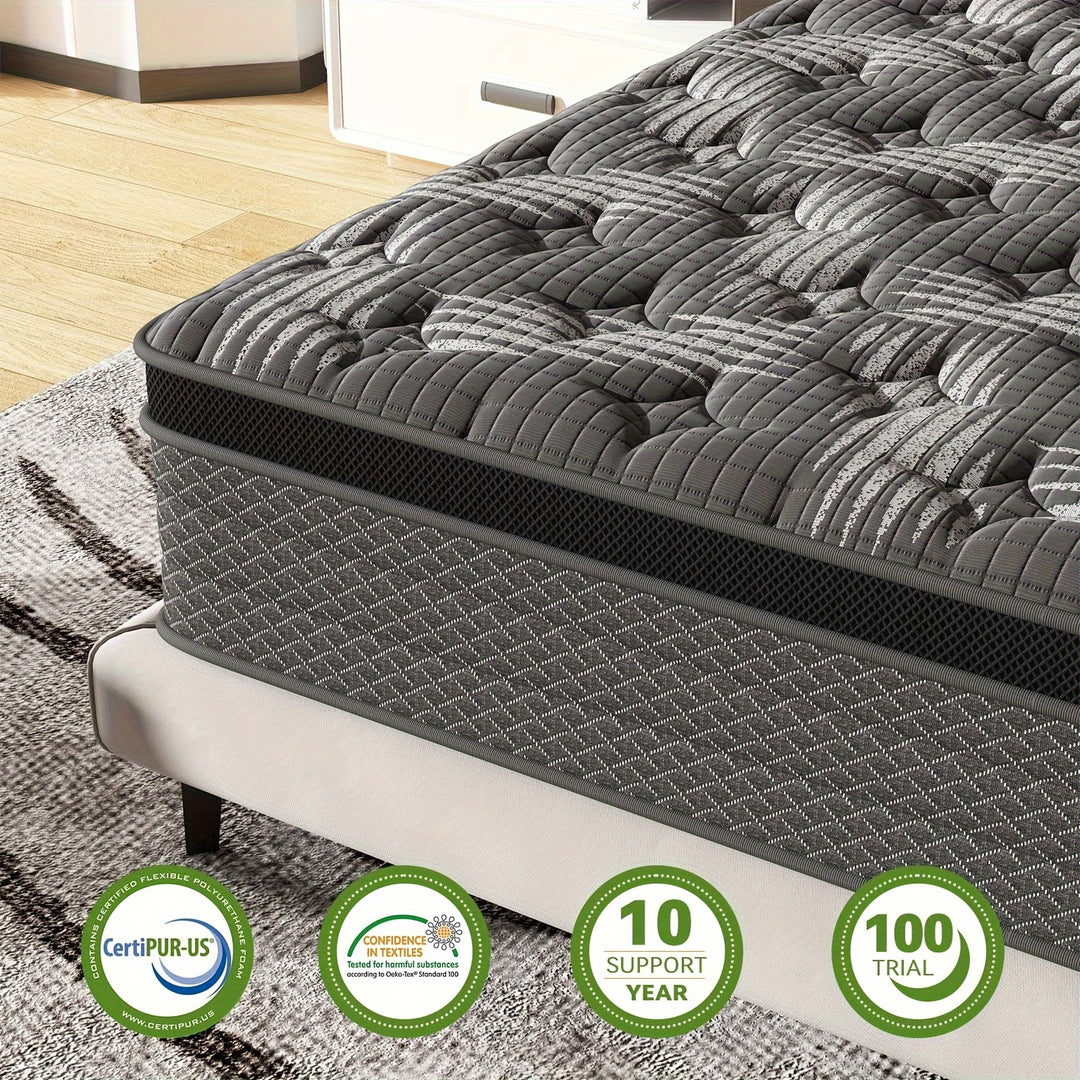 1pc Queen/King Mattress, Nisien 12 Inch Hybrid Mattress in a Box, Gel Memory Foam Mattress, Individually Wrapped Pocket Coils Innerspring Mattress, Support & Pressure Relief, Medium Firm Feel, Black