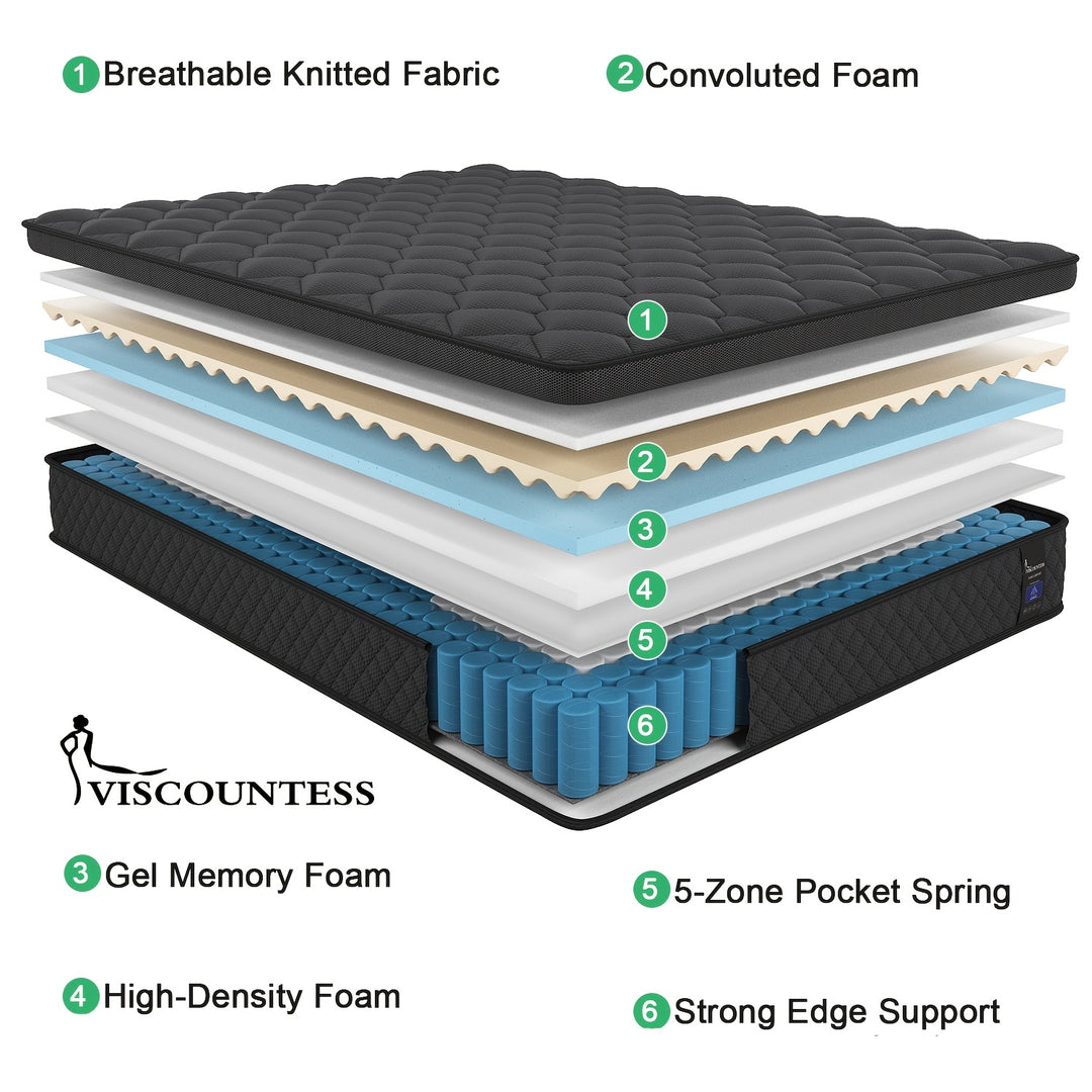 Viscountess 12Inch Gel Memory Foam Hybrid Pocket Spring Mattress Twin Full Queen King Mattress In A Box