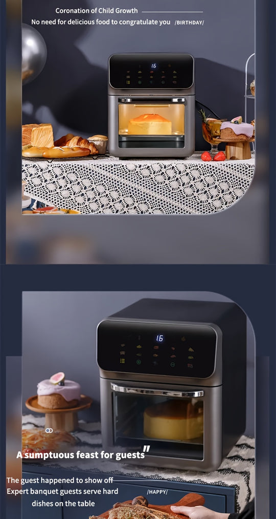 1350W 5D Hot Air 10L Family Air Fryer Oven - Stereoscopic Liner, 3 Modes, 18 Menus, Temp Control, Timer BBQ, Multi-Food, Home & Party, Versatile For Making Fries, Chicken, Steak, Pizza, Cakes Perfect For Home Cooking & Party