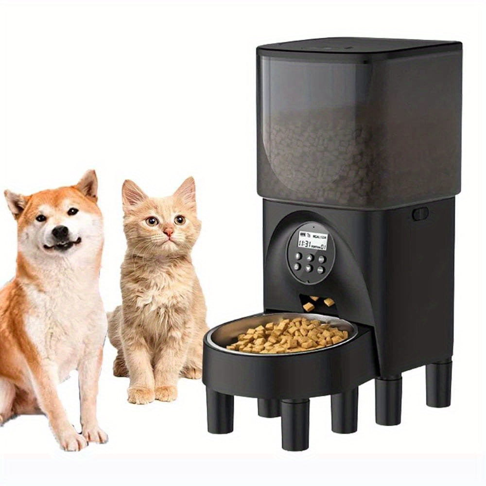 Automatic Cat Feeder, 4.5L Timed Pet Food Dispenser, Elevated Cat Dog Feeder with Stainless Steel Bowls, Up to 20 Portions, 4 Meals per Day, Voice Recorder, Black