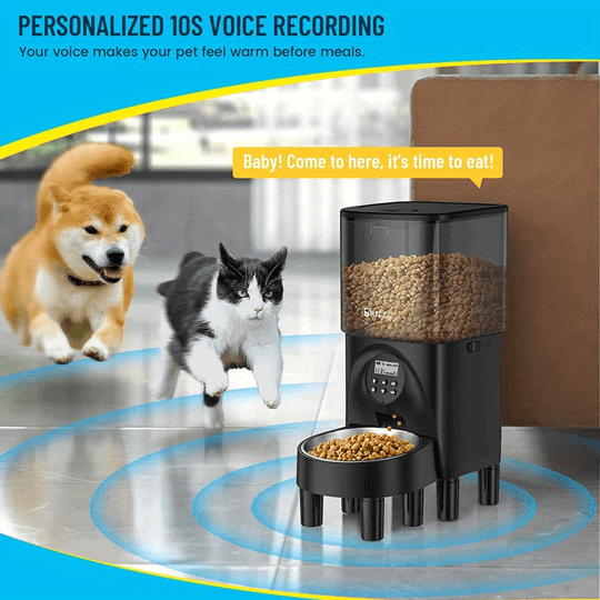 Automatic Cat Feeder, 4.5L Timed Pet Food Dispenser, Elevated Cat Dog Feeder with Stainless Steel Bowls, Up to 20 Portions, 4 Meals per Day, Voice Recorder, Black