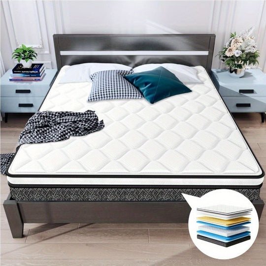 Queen mattress, boxed hybrid mattress, gel memory foam mattress, individually wrapped individually pocket spring mattress, motion isolated, medium firmness, soft and breathable knitted fabric