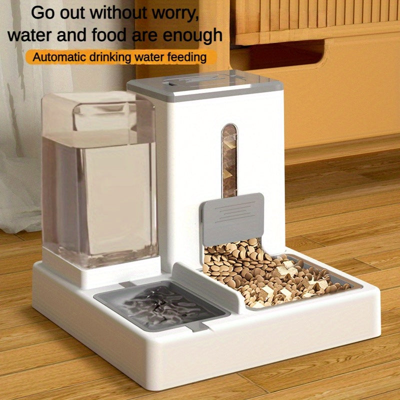 1pc Automatic Pet Feeder and Water Dispenser, Large Capacity Plastic Bowl for Cats and Dogs, Dry and Wet Separation, No Battery Required, Indoor Feeding System