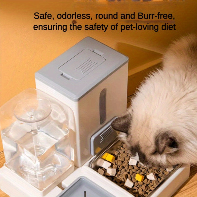 1pc Automatic Pet Feeder and Water Dispenser, Large Capacity Plastic Bowl for Cats and Dogs, Dry and Wet Separation, No Battery Required, Indoor Feeding System