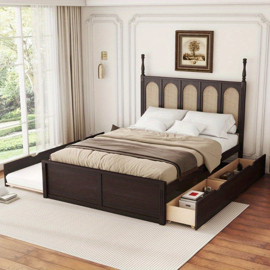 Queen/ Full/ King Size Platform Bed Frame with Headboard, Foundation with Support, No Box Spring Needed, King Size