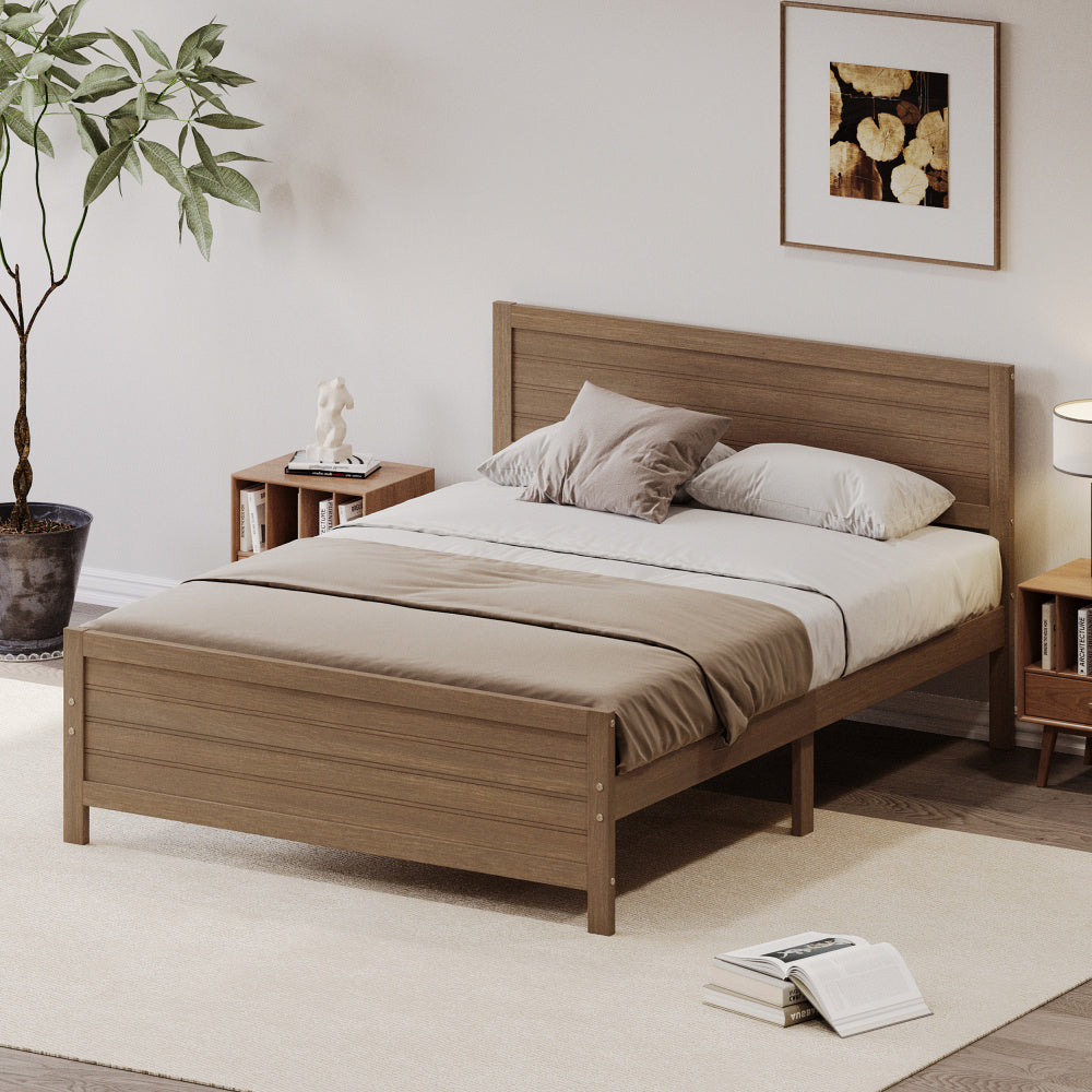 Queen/ Full/ King Size Platform Bed Frame with Headboard, Foundation with Support, No Box Spring Needed, King Size