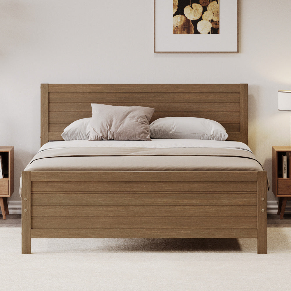 Queen/ Full/ King Size Platform Bed Frame with Headboard, Foundation with Support, No Box Spring Needed, King Size