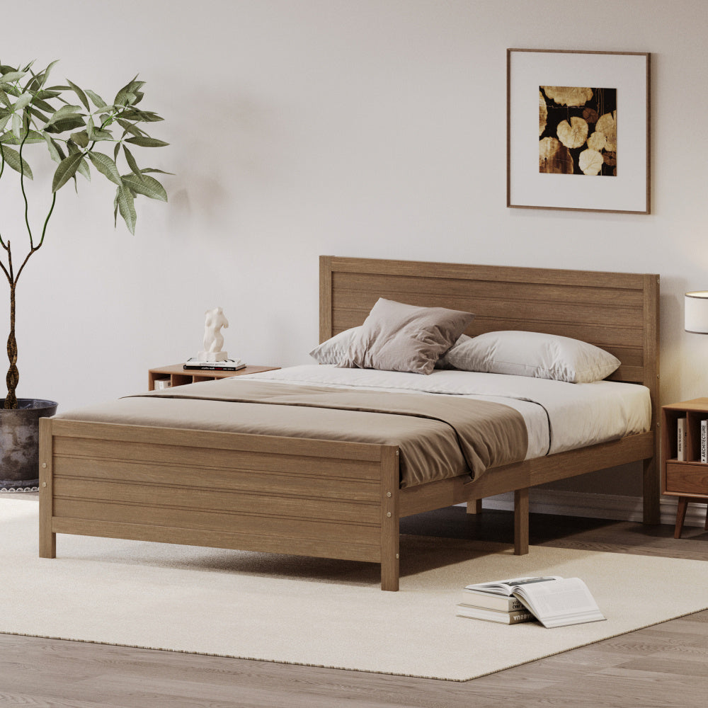 Queen/ Full/ King Size Platform Bed Frame with Headboard, Foundation with Support, No Box Spring Needed, King Size