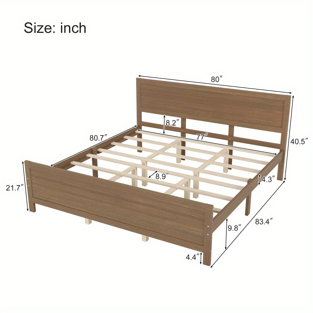 Queen/ Full/ King Size Platform Bed Frame with Headboard, Foundation with Support, No Box Spring Needed, King Size