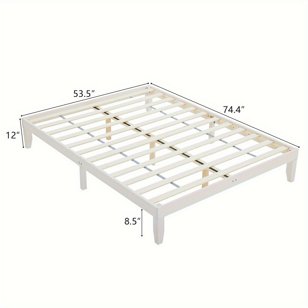 Bedroom Bed Frame, 12" Deluxe Wood Platform Bed Frame, Mattress Foundation, Natural Wood/ White/ Coffee Color Finish