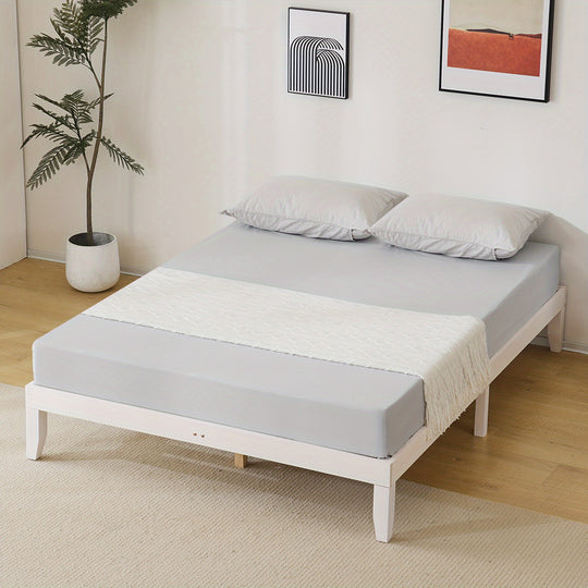 Bedroom Bed Frame, 12" Deluxe Wood Platform Bed Frame, Mattress Foundation, Natural Wood/ White/ Coffee Color Finish