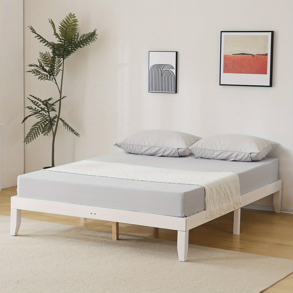 Bedroom Bed Frame, 12" Deluxe Wood Platform Bed Frame, Mattress Foundation, Natural Wood/ White/ Coffee Color Finish