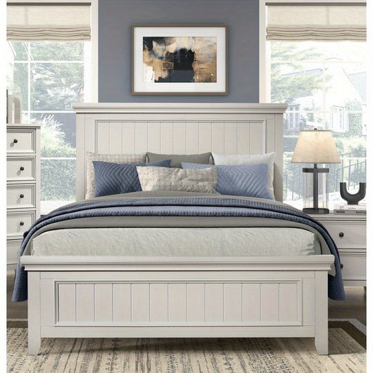 Farmhouse Style Full Size Panel Bed 1pc Classic White Finish Modern Bedroom Wooden Furniture