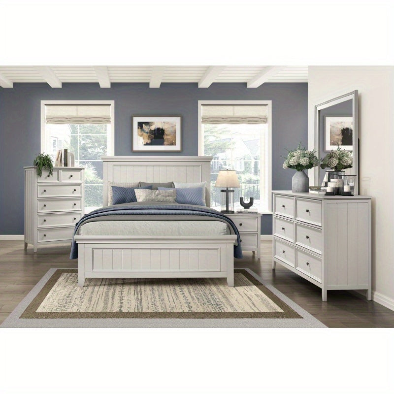 Farmhouse Style Full Size Panel Bed 1pc Classic White Finish Modern Bedroom Wooden Furniture