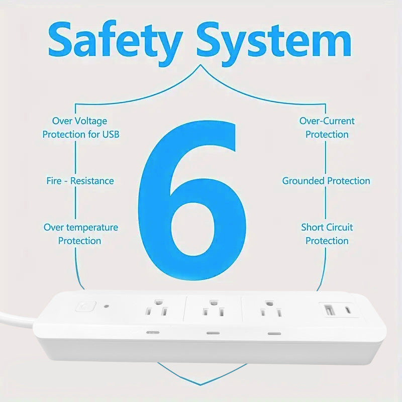 Tuya Smart Multi-Socket A 3-Way Power Strip Individual Outlet Control USB-A + C Ports Remote Control Outlet Smart Home Management Voice-Activated Energy-Efficient Timer Functions Perfect for Home Office Dorm Use