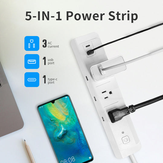 Tuya Smart Multi-Socket A 3-Way Power Strip Individual Outlet Control USB-A + C Ports Remote Control Outlet Smart Home Management Voice-Activated Energy-Efficient Timer Functions Perfect for Home Office Dorm Use