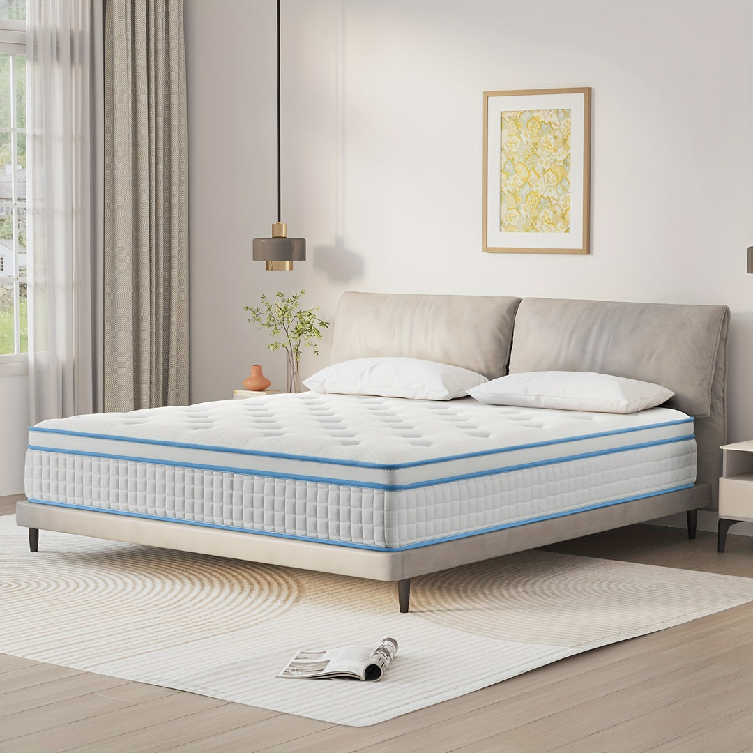 12 Inch Breathable Hybrid Mattress with Individual Spring Coils for Pressure Relief and Motion Isolation