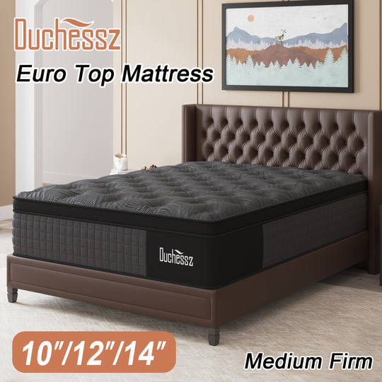 1pc Duchess Euro Top Mattress - Medium Firm Memory Foam with Pocketed Coil, Hypoallergenic Fabric Cover, Woven Steel Support, Medium Firmness, No Wooden Materials