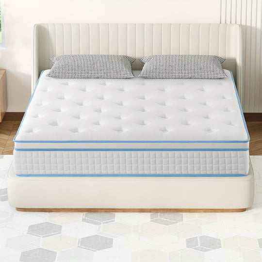 12 Queen Size Plush Memory Foam Spring Hybrid Mattress - Soft Cotton Cover, Breathable, And Cooling Sleeping Experience - Twolike Brand