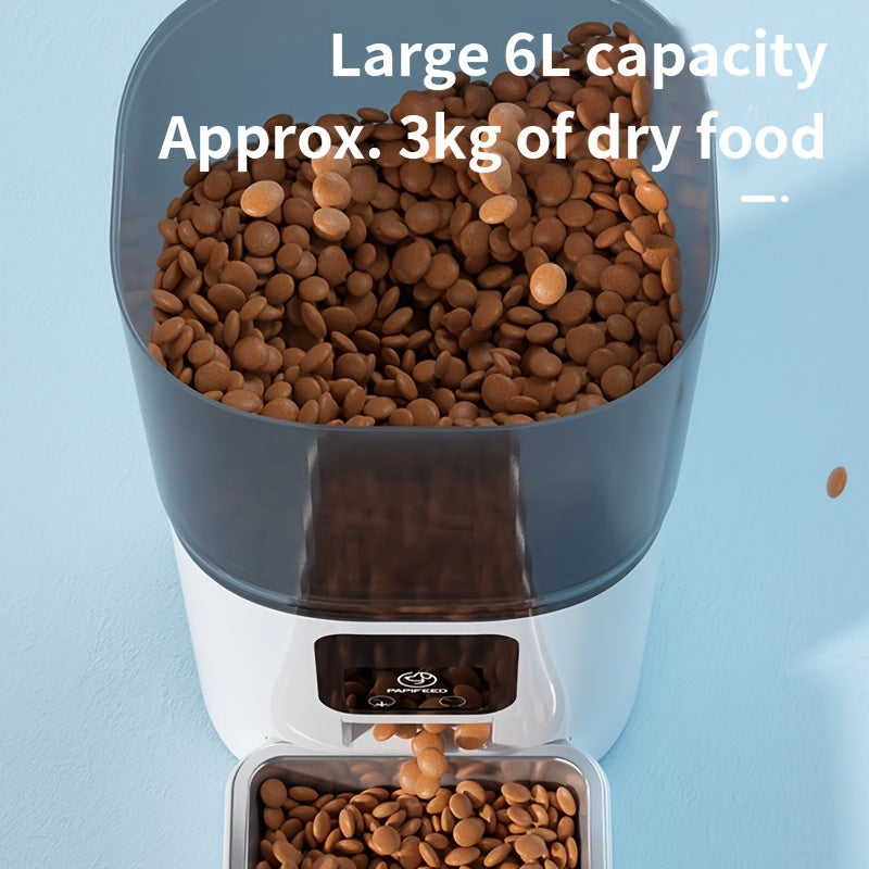 6L Large Capacity PAPIFEED Pet Intelligent Feeder - Automatic Cat Dog Food Dispenser with WiFi Timing and Dosing - Programmable, Easy to Clean, and Battery Backup