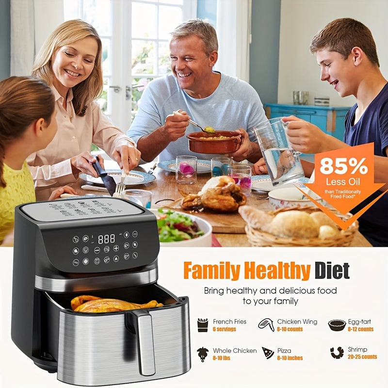 9QT oil-free air fryer oven, reducing 80% fat, can enjoy crispy and delicious food, suitable for Cao tiao, pizza, beef steak, etc., specially designed for 3-4 people in households, healthy and fast food, making fast and simpl