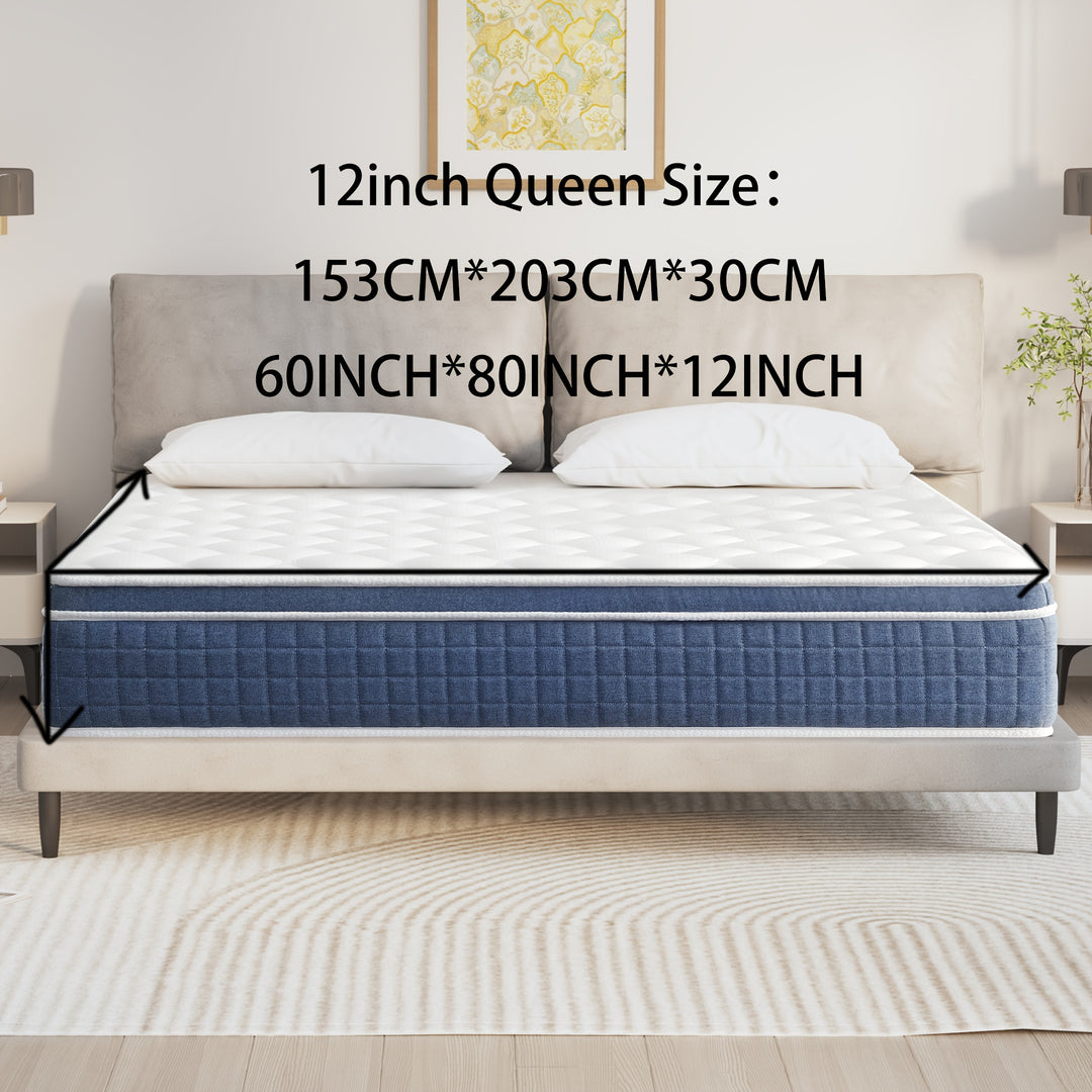 12 Inch Spring Memory Foam Hybrid Mattres, 12 Inch Gel Memory Foam Mattress For Cool Sleep, Bed-in-a-Box, Full Queen Size