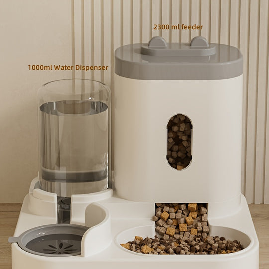 Universal Pet Feeder Station - Automatic Cat Feeder and Water Dispenser for Cats and Dogs - Easy-to-Clean Plastic Material, No Battery Required, Uncharged, Space-Saving Design