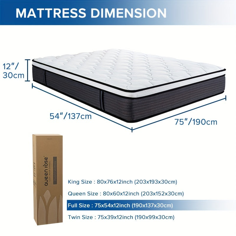 Queen Rose - 12 Inch Hybrid Mattress Standard, Twin/Full/Queen/King SIZE, Mattress In A Box, Independent Spring, Temperature Balancing, Superior Support, Soothing Pressure Relief, Safety Performance