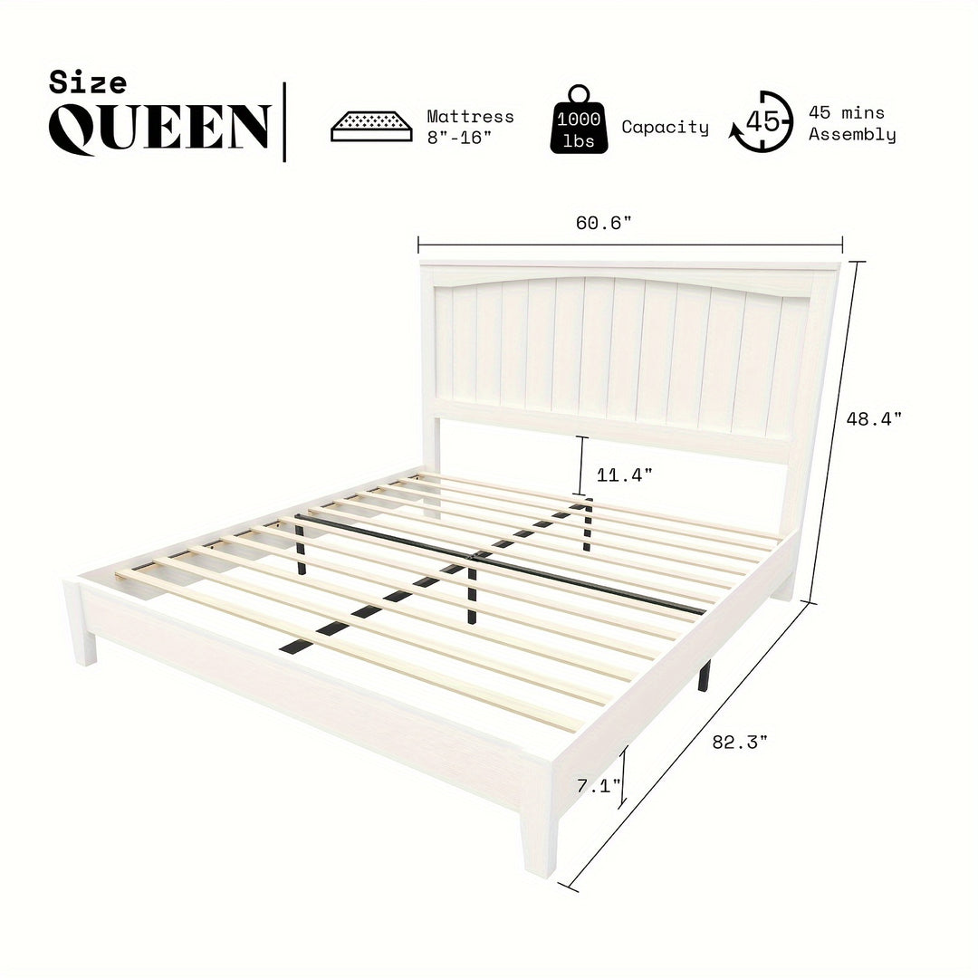 Mid-Century Modern Solid Wood Platform Bed Frame With Arched Headboard, Noise-Free Design, No Box Spring Required