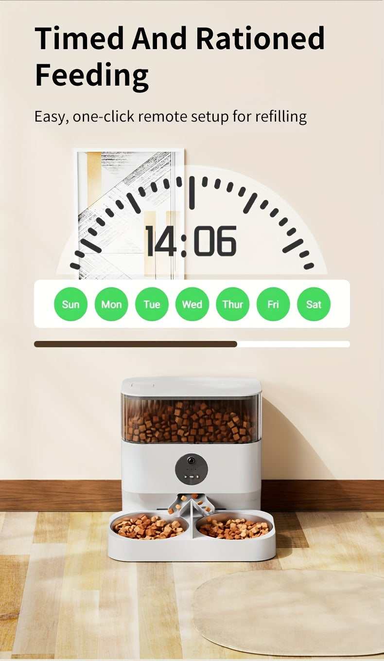 Large Capacity Automatic Dog Feeder, WiFi Cat Food Dispenser, with 1080P Camera, Can Feed 2 Cats and Dogs, 1.32gal Pet Feeder, APP Control, Two-way Audio, Dual Power, Three Versions, Ideal Gift for Pet Owners Does not include