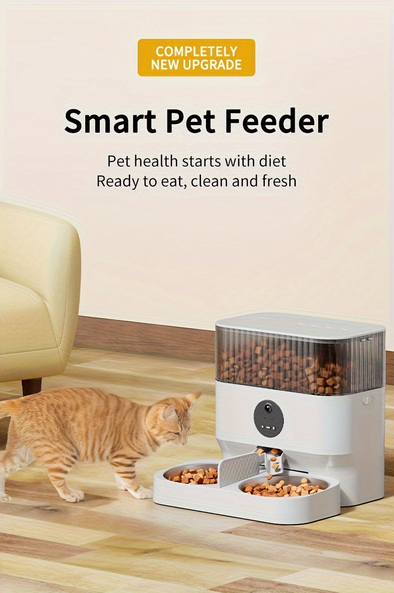 Large Capacity Automatic Dog Feeder, WiFi Cat Food Dispenser, with 1080P Camera, Can Feed 2 Cats and Dogs, 1.32gal Pet Feeder, APP Control, Two-way Audio, Dual Power, Three Versions, Ideal Gift for Pet Owners Does not include