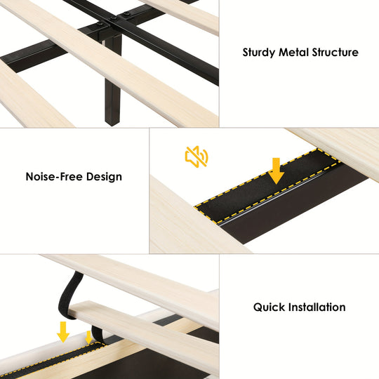 LED Bed Frame with 2 Storage Drawers, Modern Smart Faux Leather Upholstered Platform Bed Frame with Adjustable Semicircle Headboard