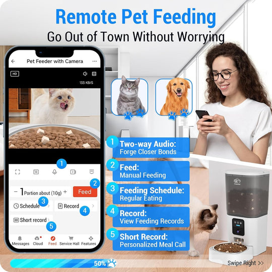 Automatic Cat Feeder with 5G WiFi: Automatic Dog Feeder Large Breed with 7L Dog Food Storage Container, Cat Food Dispenser with Alexa for Multiple Pets, Detachable for Easy Cleaning - 29 Cup