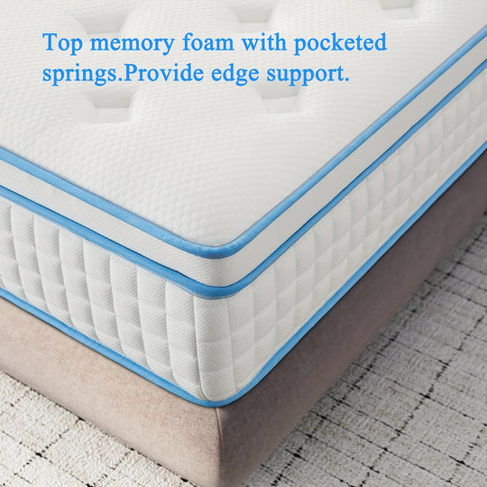 12 Queen Size Plush Memory Foam Spring Hybrid Mattress - Soft Cotton Cover, Pressure Relieving, Breathable, And Cooling Sleeping Experience