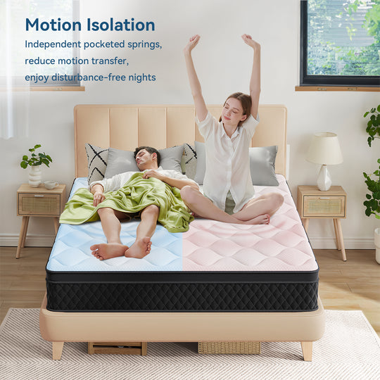 10/12 Inch Hybrid Mattress in a Box with Memory Foam & Individual Pocket Spring for Edge Support, Memory Moam Medium Firm Mattress for Isolate Motion, Soft and Comfortable