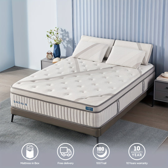 Lechepus 14 Inch Medium Plush Hybrid Mattress with Memory Foam & 7-Zone Individual Pocket Spring Mattress, Supportive & Pressure Relief, Mattress in a Box