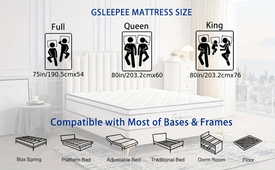 Gsleepee Full/Queen/King Size Mattress, 10inch/12inch Gel Memory Foam Topper Mattress, Individually Inner Spring Hybrid Mattresses, Medium Firm in a Box.