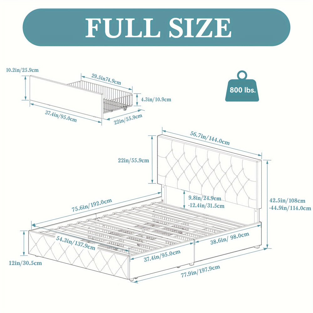 HOOMIC Full/Queen/King Size Platform Storage Bed Frame with 4 Drawers & Adjustable Headboard, Wooden Slats, No Box Spring Needed, Diamond Stitched Button Tufted Design, Noise Free, Easy Assembly