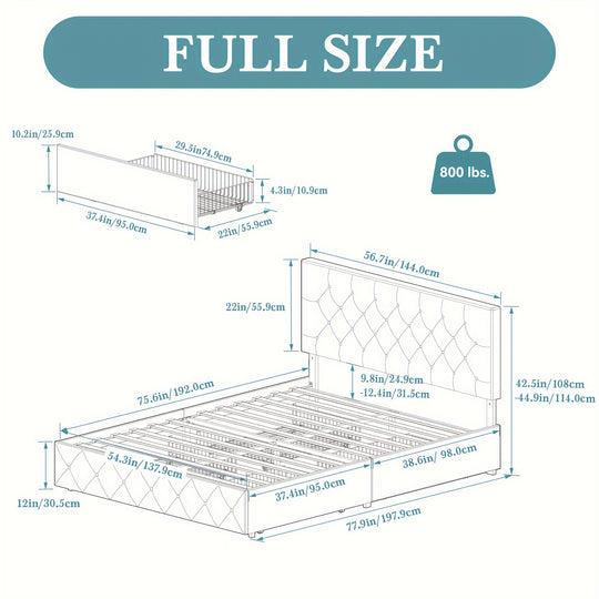 HOOMIC Full/Queen/King Size Platform Storage Bed Frame with 4 Drawers & Adjustable Headboard, Wooden Slats, No Box Spring Needed, Diamond Stitched Button Tufted Design, Noise Free, Easy Assembly