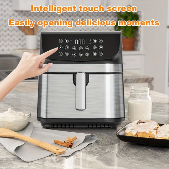 9QT oil-free air fryer oven, reducing 80% fat, can enjoy crispy and delicious food, suitable for Cao tiao, pizza, beef steak, etc., specially designed for 3-4 people in households, healthy and fast food, making fast and simpl