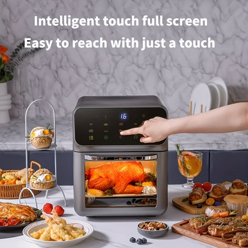 1350W 5D Hot Air 10L Family Air Fryer Oven - Stereoscopic Liner, 3 Modes, 18 Menus, Temp Control, Timer BBQ, Multi-Food, Home & Party, Versatile For Making Fries, Chicken, Steak, Pizza, Cakes Perfect For Home Cooking & Party